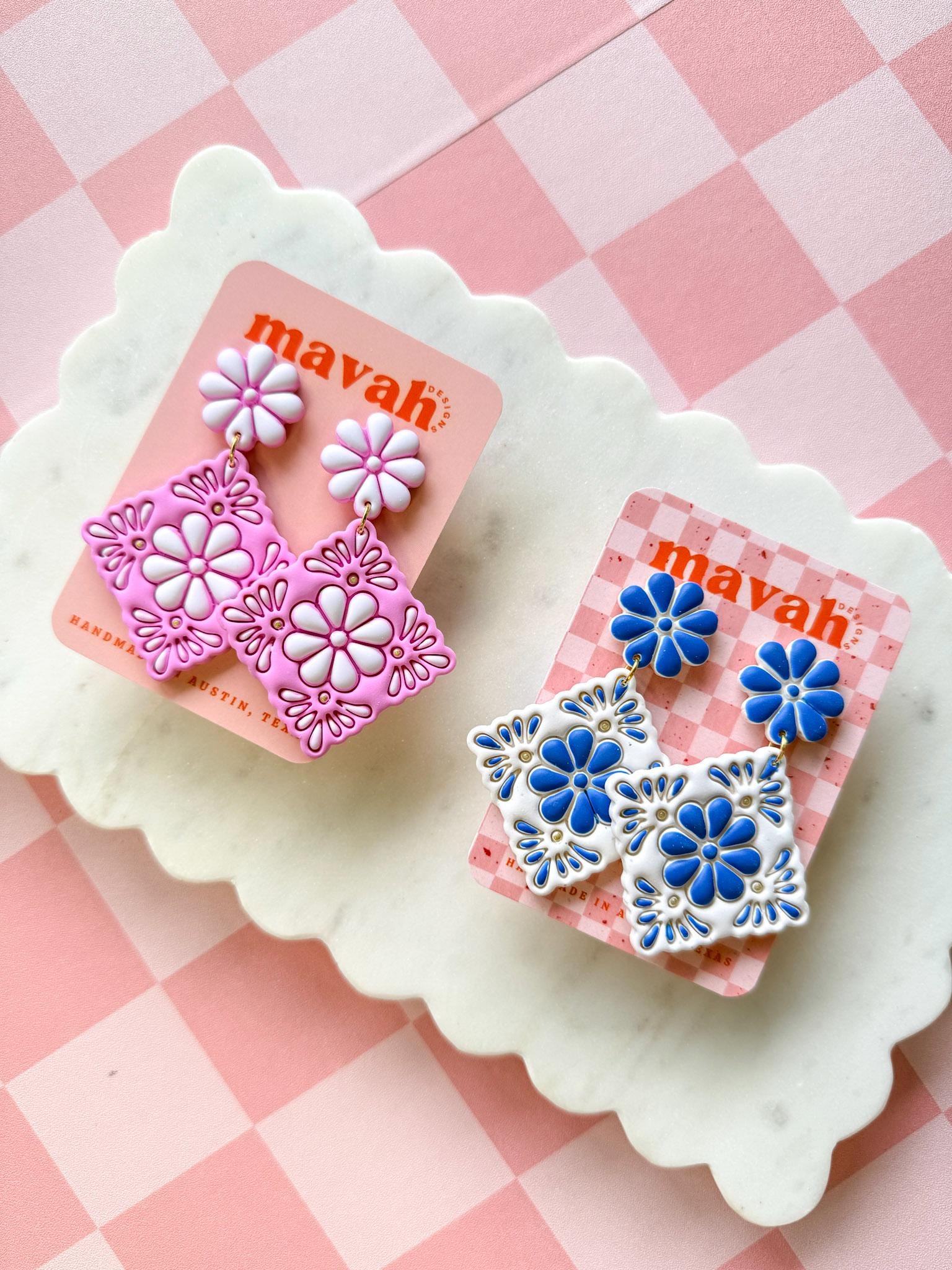 Talavera Tile Earrings: Handmade Polymer Clay Statement Jewelry __etsy:8134631729