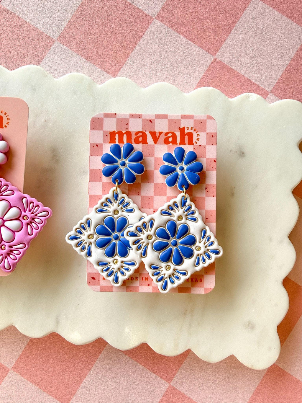 Talavera Tile Earrings: Handmade Polymer Clay Statement Jewelry __etsy:8134631731