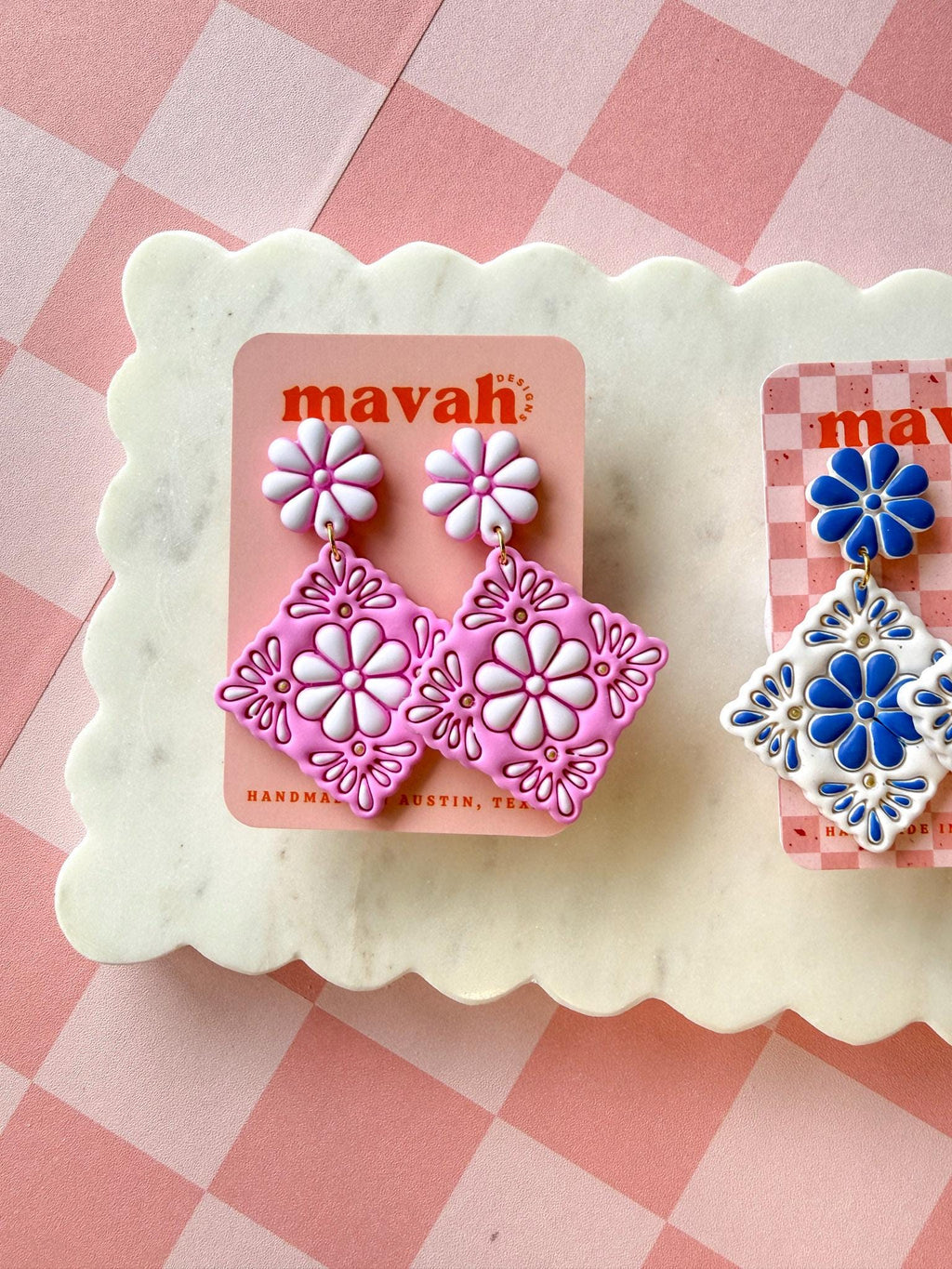 Talavera Tile Earrings: Handmade Polymer Clay Statement Jewelry __etsy:8134631733