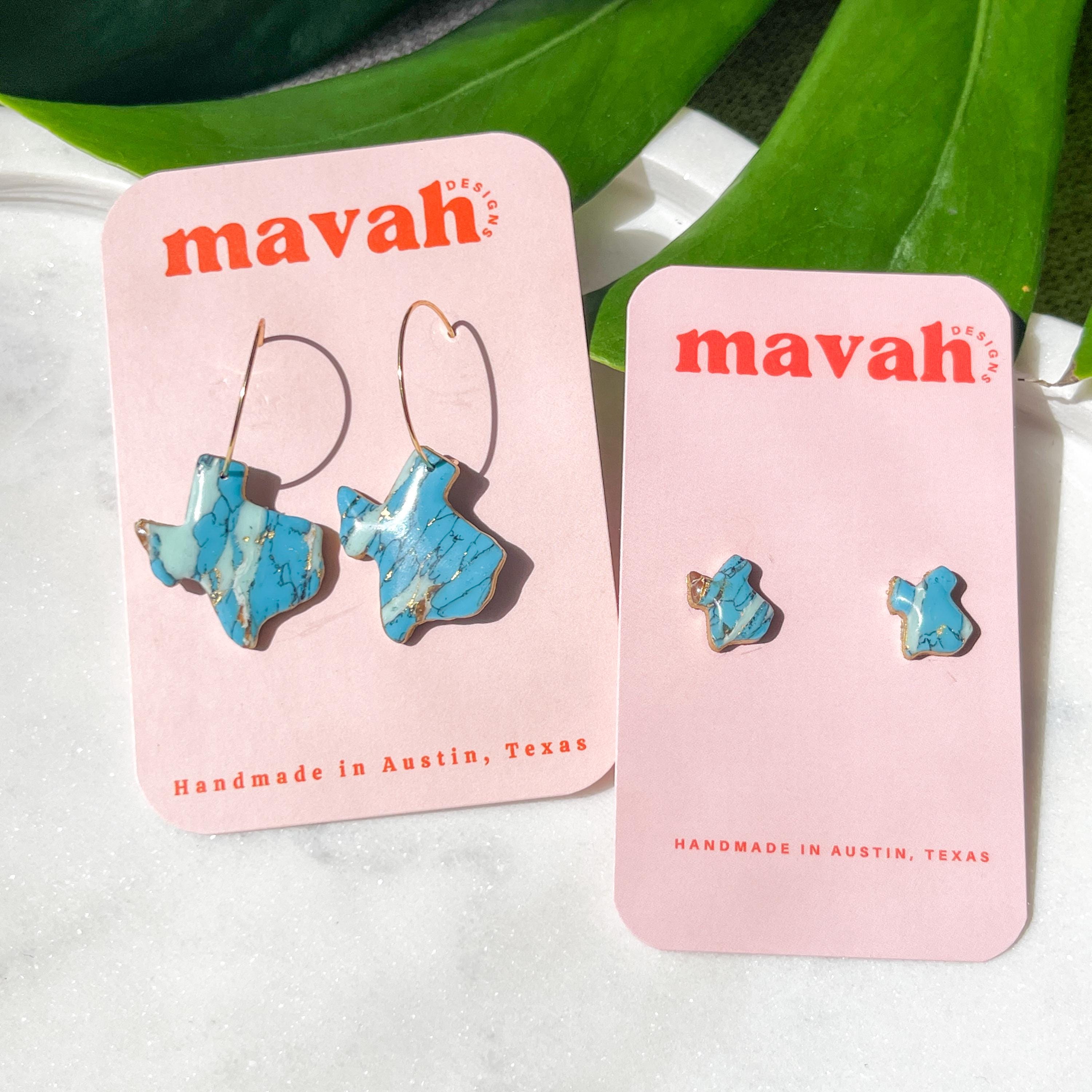 Texas Earrings: Faux Turquoise Stainless Steel Hoops