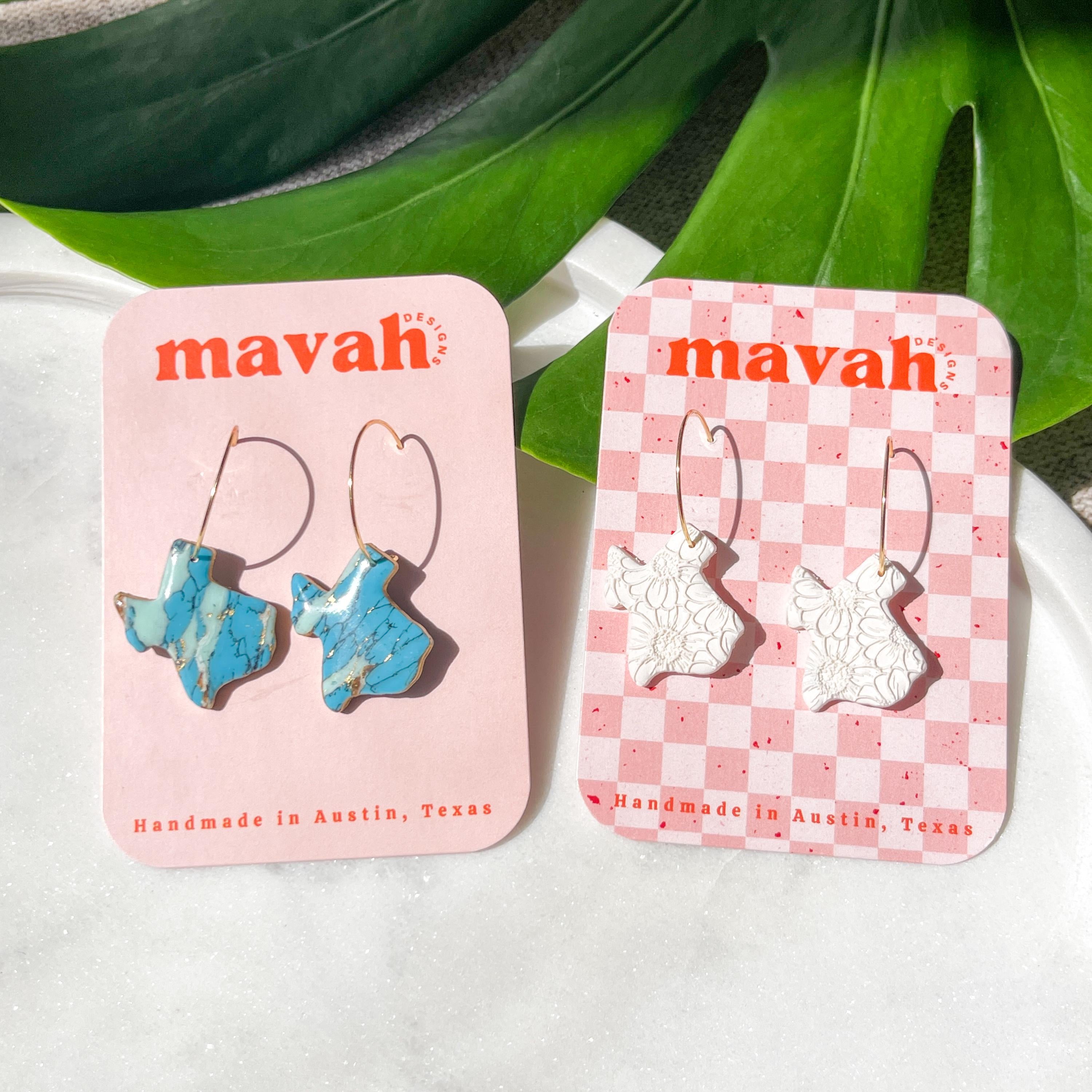 Texas Earrings: Faux Turquoise Stainless Steel Hoops