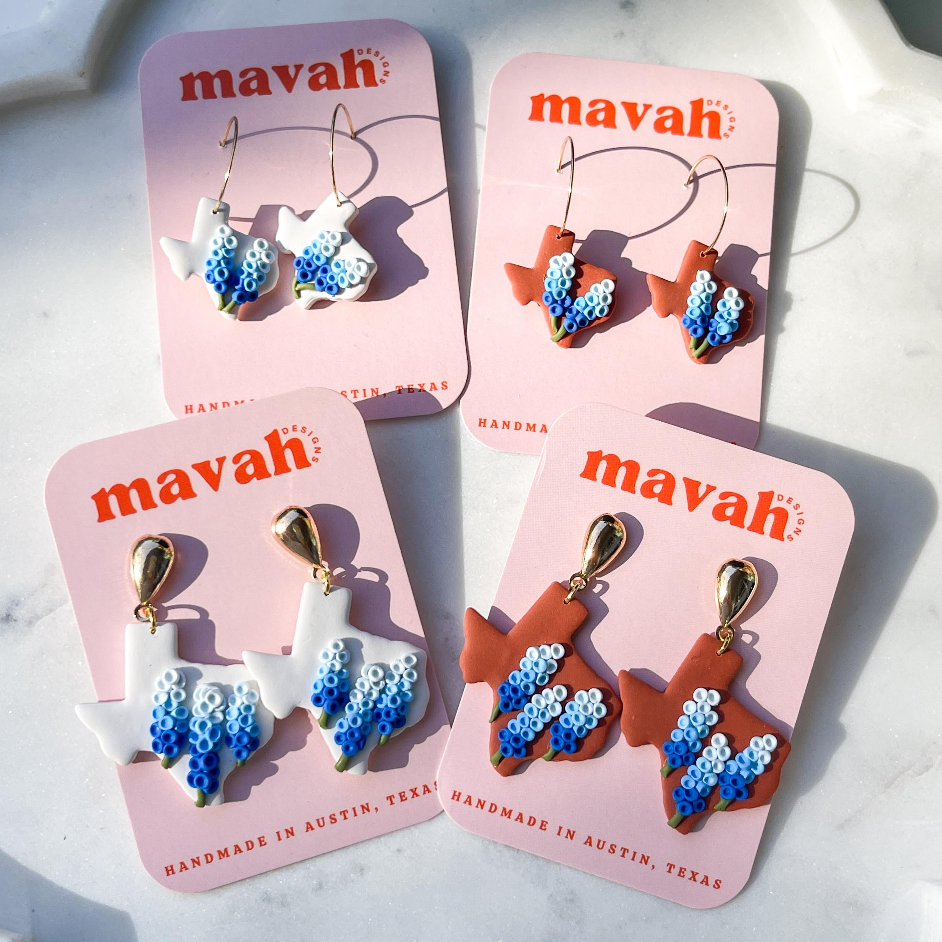 Texas Bluebonnet Earrings: Polymer Clay Texan Spring Hoops