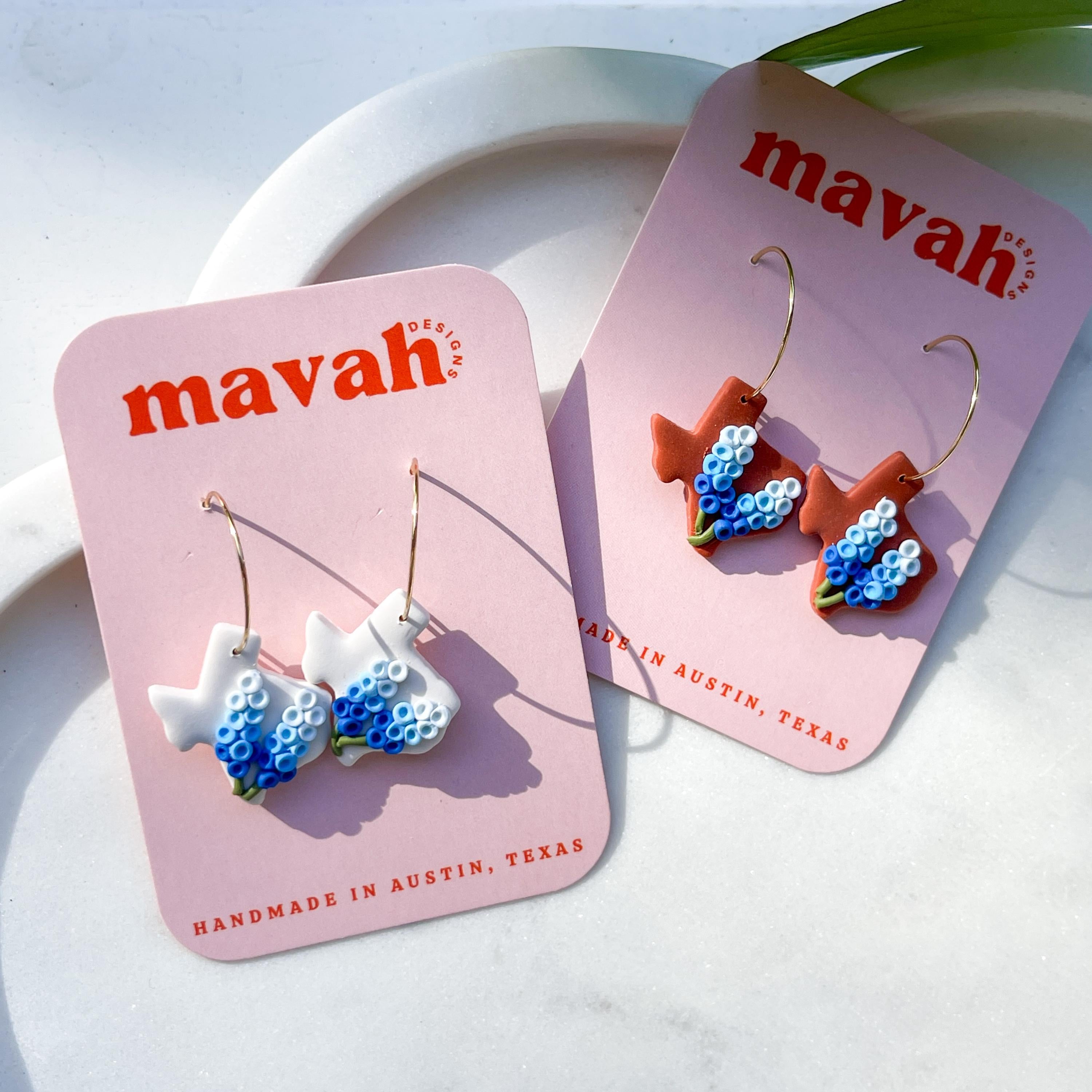 Texas Bluebonnet Earrings: Polymer Clay Texan Spring Hoops