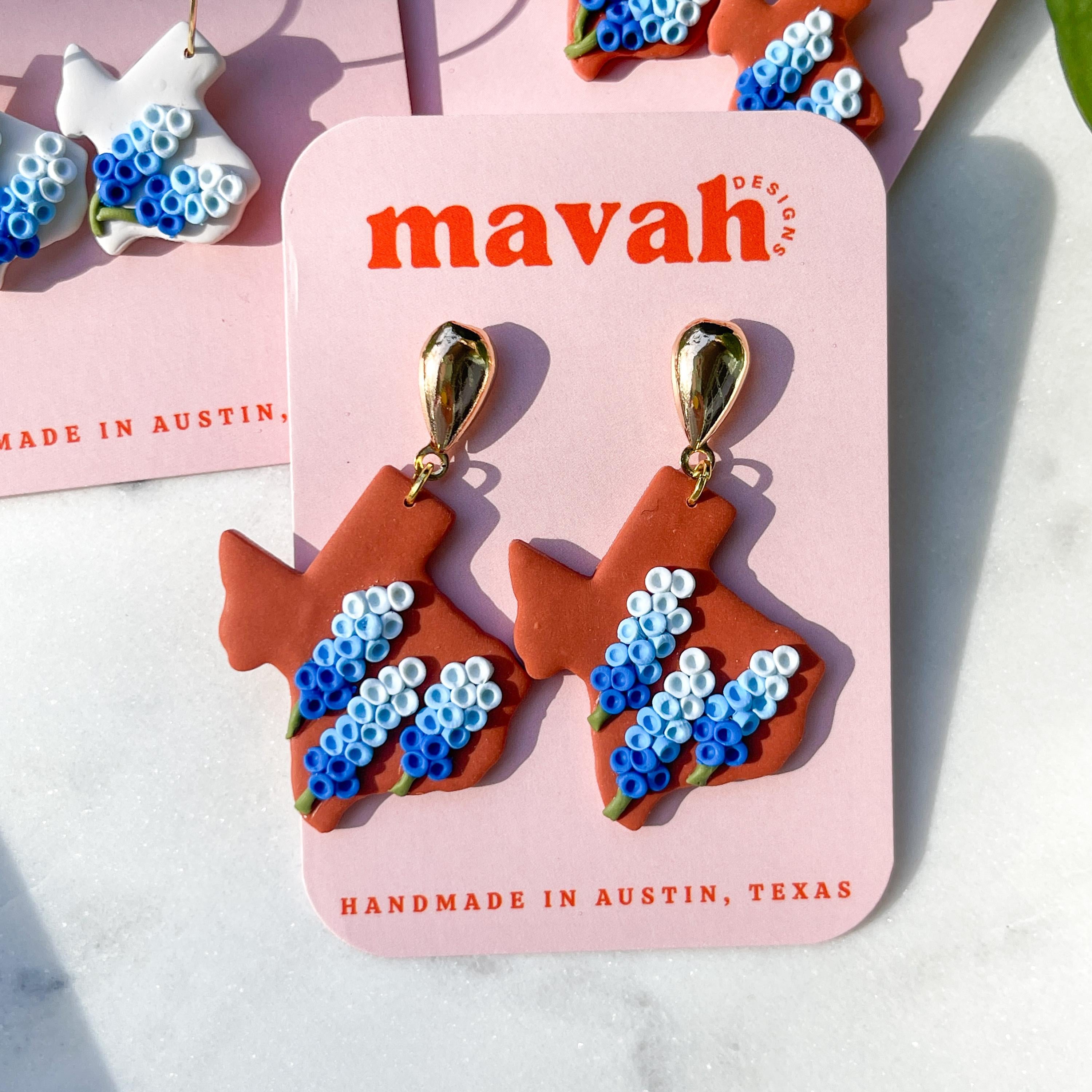 Texas Bluebonnet Earrings: Polymer Clay Texan Spring Hoops