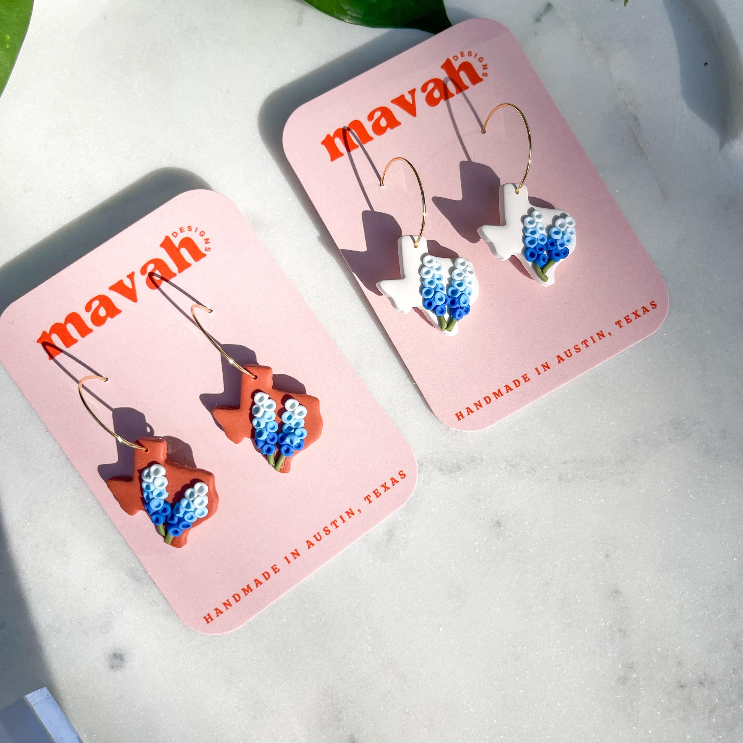 Texas Bluebonnet Earrings: Polymer Clay Texan Spring Hoops