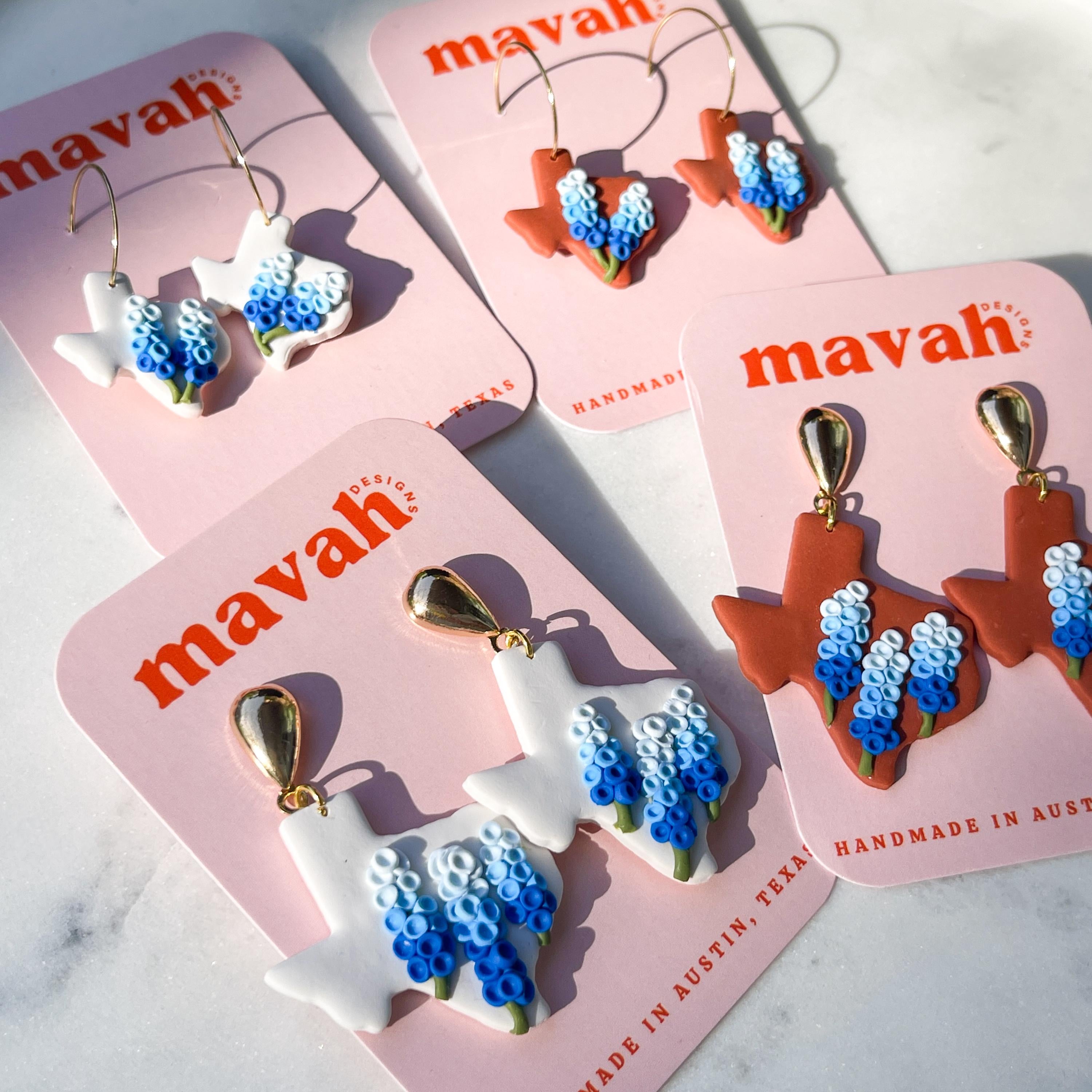 Texas Bluebonnet Earrings: Polymer Clay Texan Spring Hoops