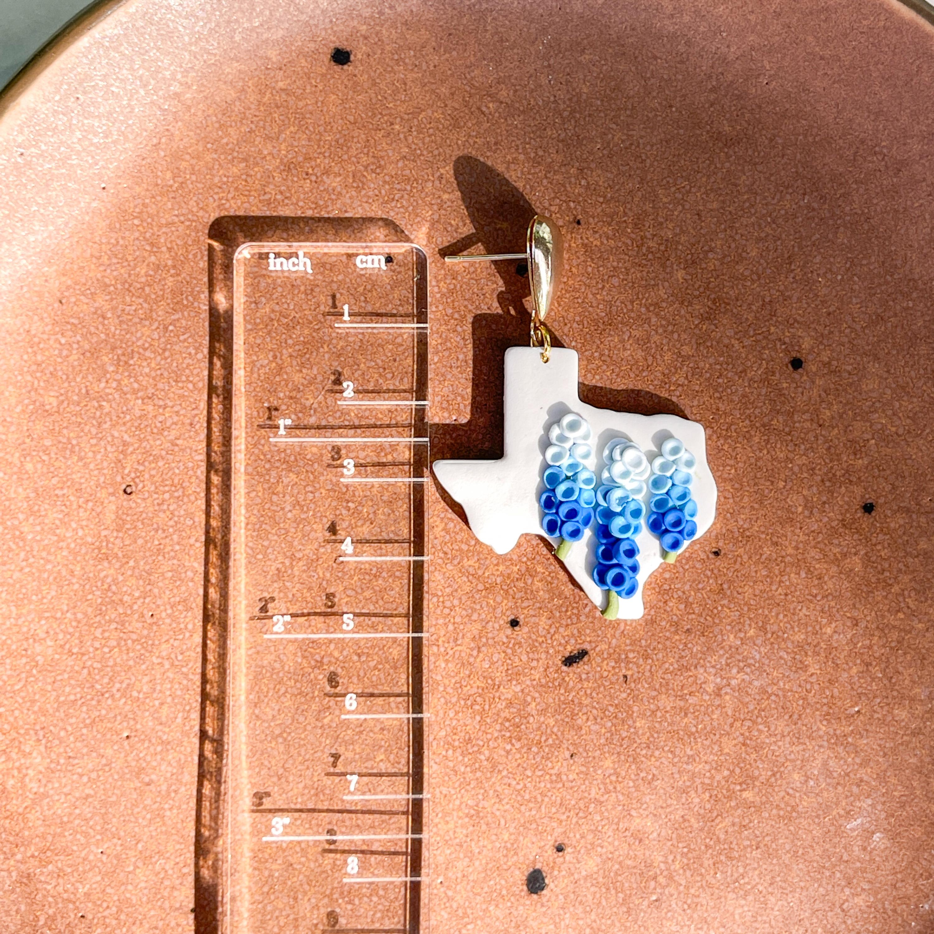 Texas Bluebonnet Earrings: Polymer Clay Texan Spring Hoops