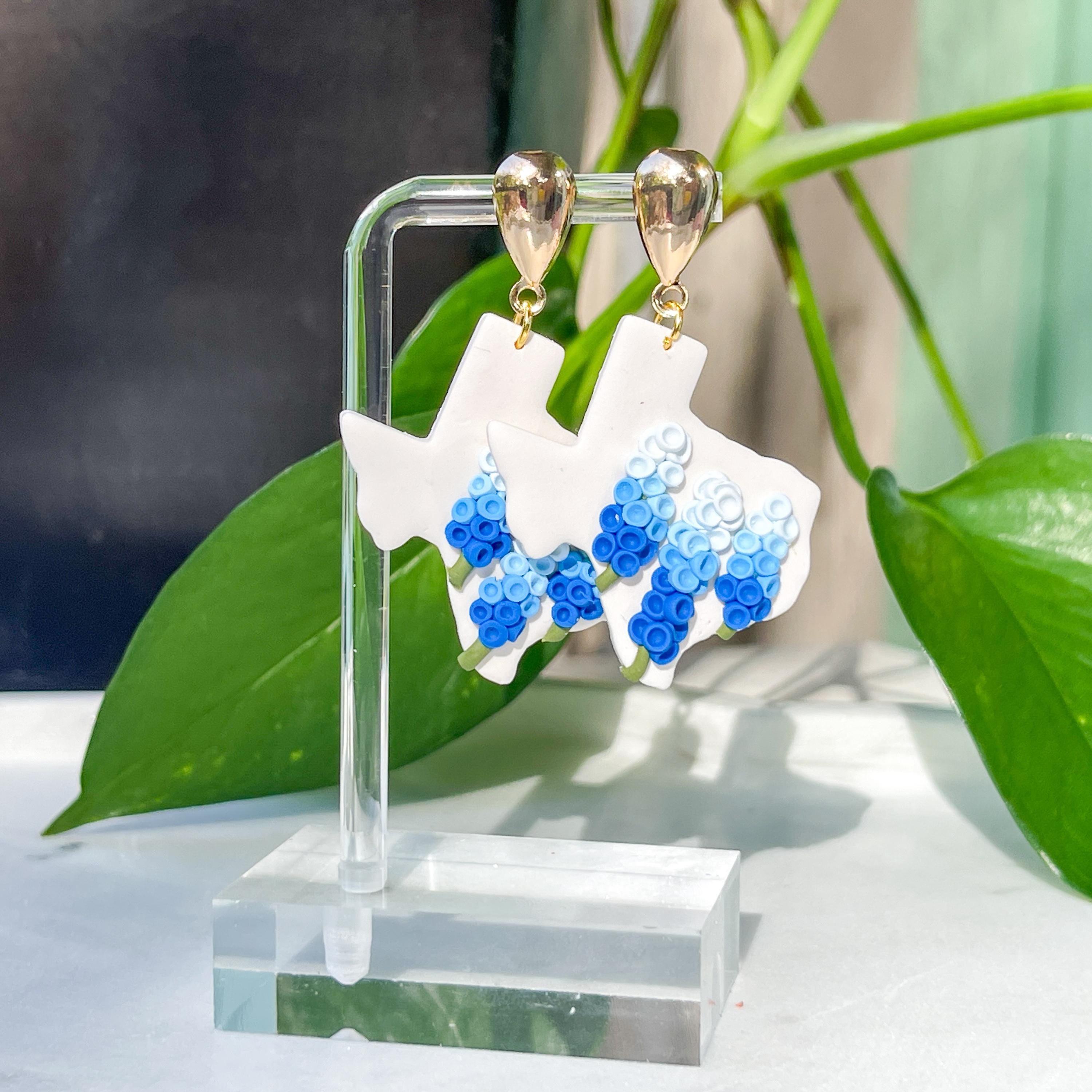 Texas Bluebonnet Earrings: Polymer Clay Texan Spring Hoops