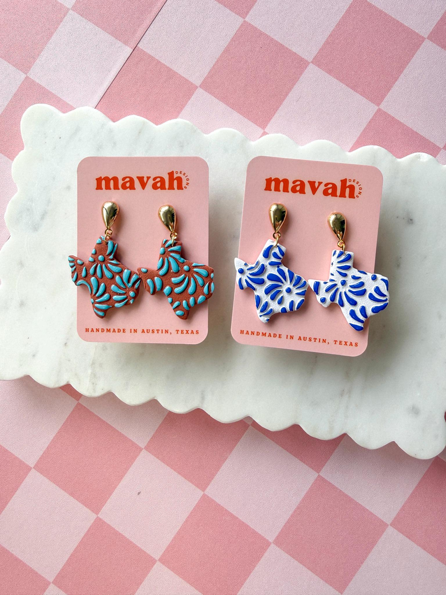 Texas Talavera Earrings Texas Shaped Earrings Handmade Polymer Clay Earrings Texas Jewelry Gift for Her __etsy:8086650338