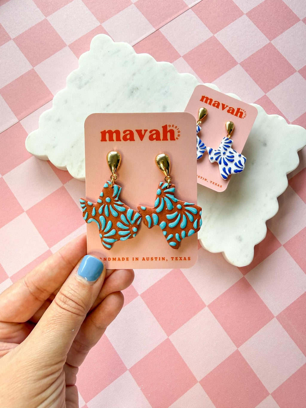 Texas Talavera Earrings Texas Shaped Earrings Handmade Polymer Clay Earrings Texas Jewelry Gift for Her __etsy:8134553587