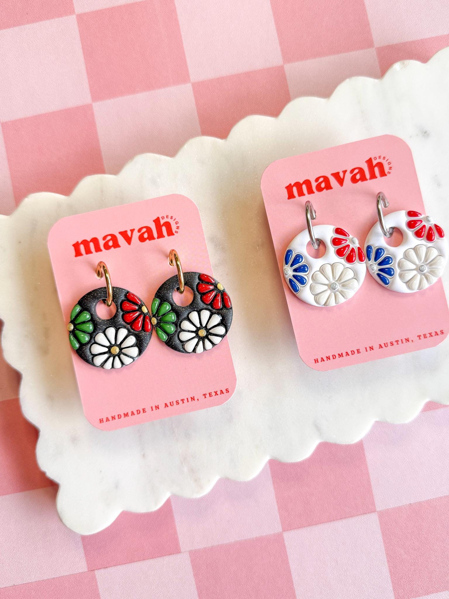 World Cup Bloom Hoop Earrings, Mexico & USA Team Color Flower Hoops, Soccer Fan Earrings, Gold Huggie Floral Earrings __etsy:8170701824