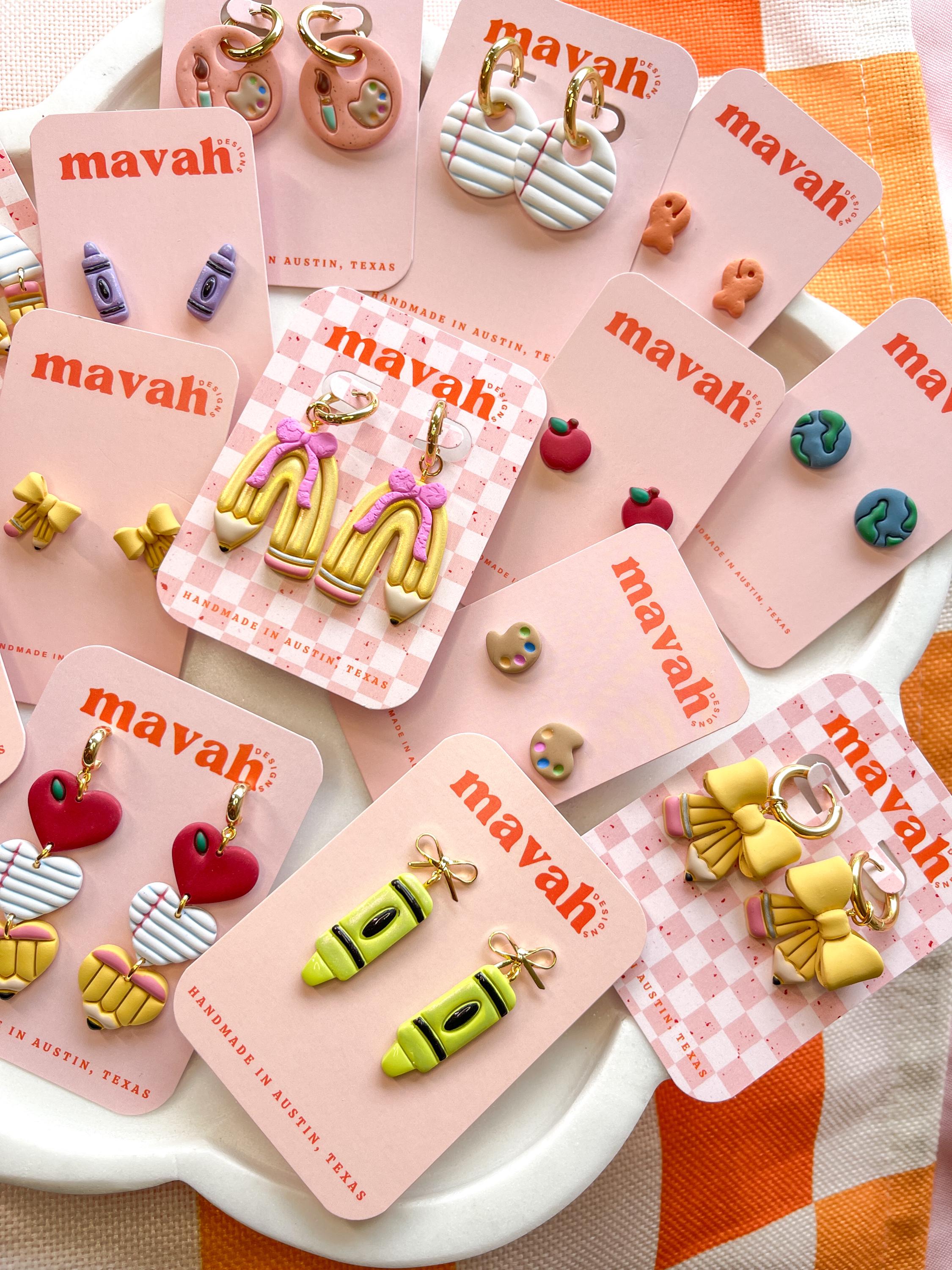 Pencil Stud Earrings with Bows: Polymer Clay Teacher Jewelry