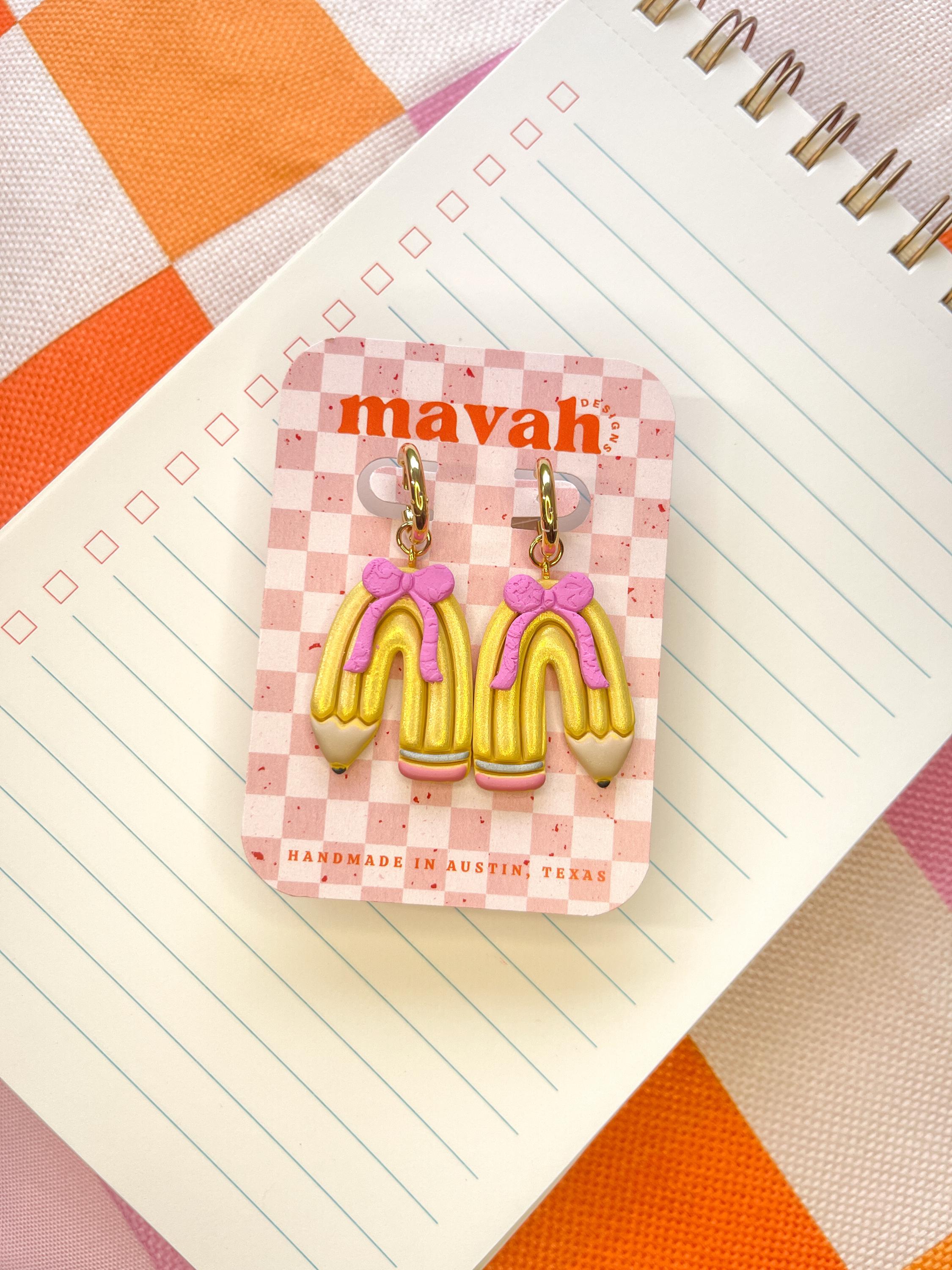 Pencil Arch Earrings | Back to School Teacher Earrings | Statement Earrings with Bow | Polymer Clay Jewelry