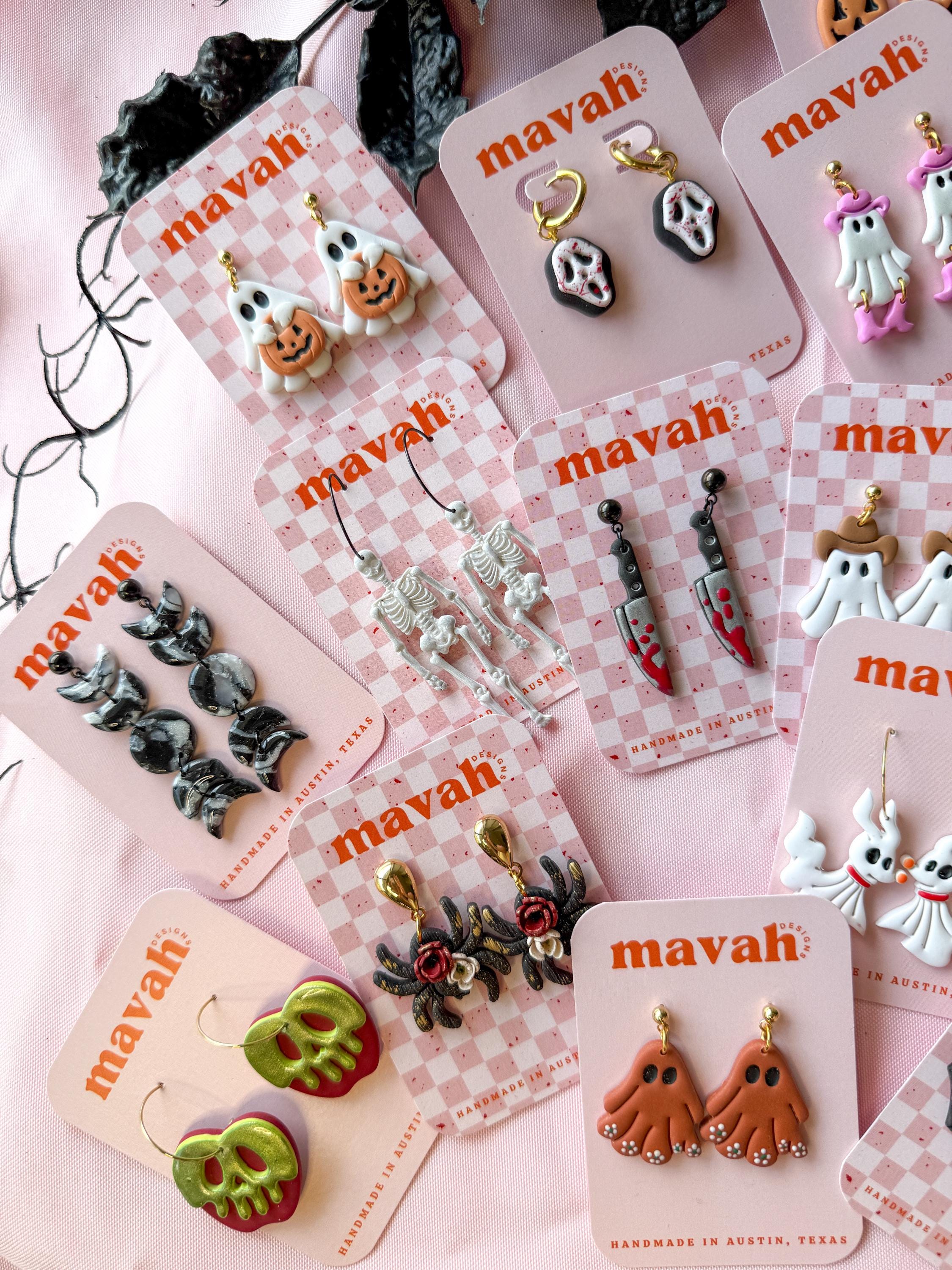 Horror Movie Earrings: Ghost Face, Bloody Knife, Vampire Fang - Spooky Halloween Jewelry