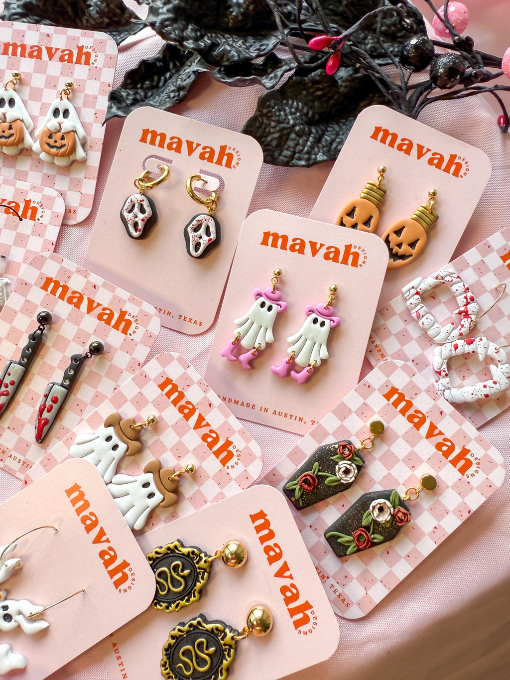 Ghost Earrings – Glitter Cowboy Ghosts, Talavera Mexican Ghosts, Cowboy Ghosts, Trick or Treat Pumpkin Ghosts | Halloween Jewelry