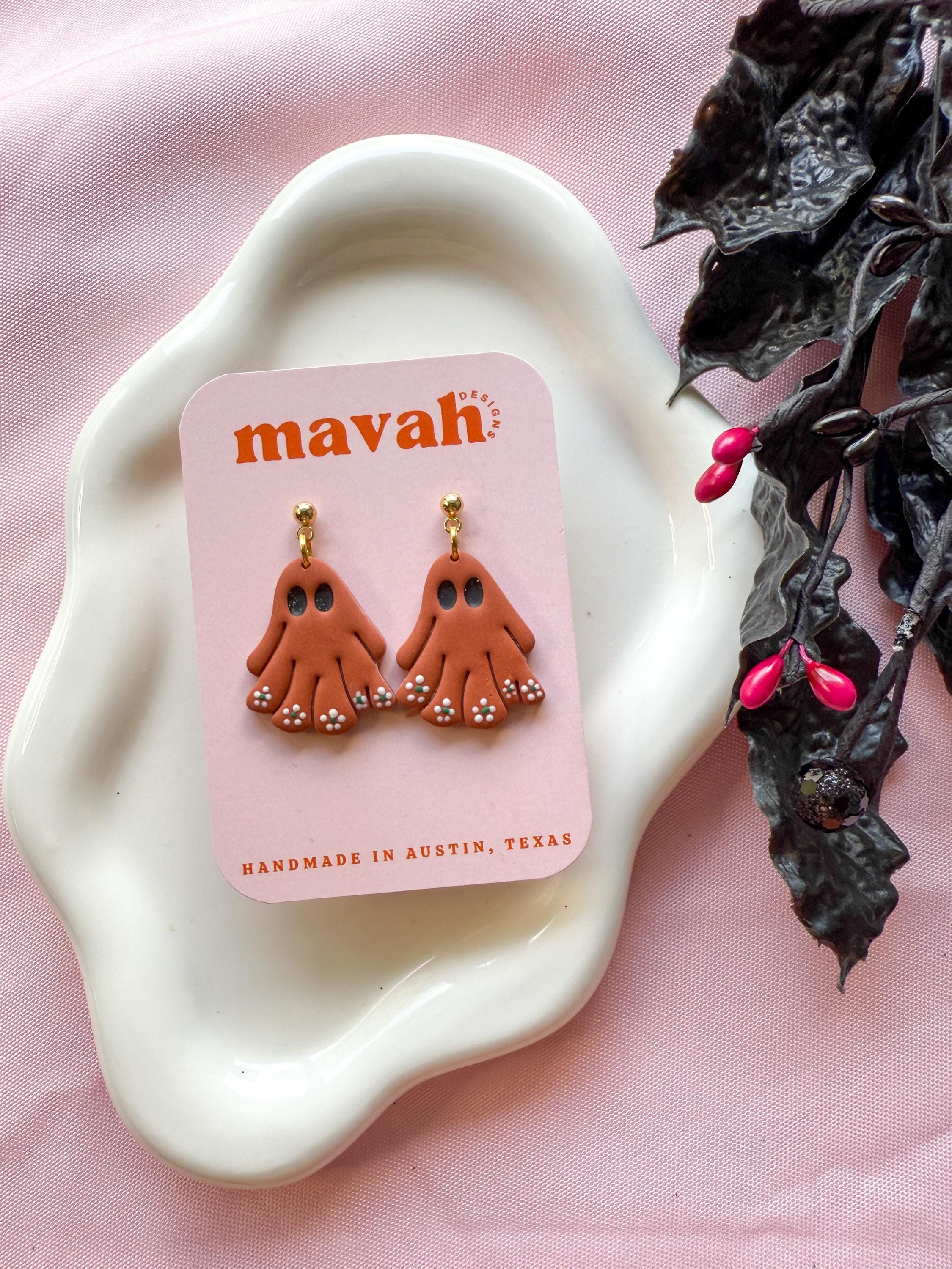 Ghost Earrings – Glitter Cowboy Ghosts, Talavera Mexican Ghosts, Cowboy Ghosts, Trick or Treat Pumpkin Ghosts | Halloween Jewelry