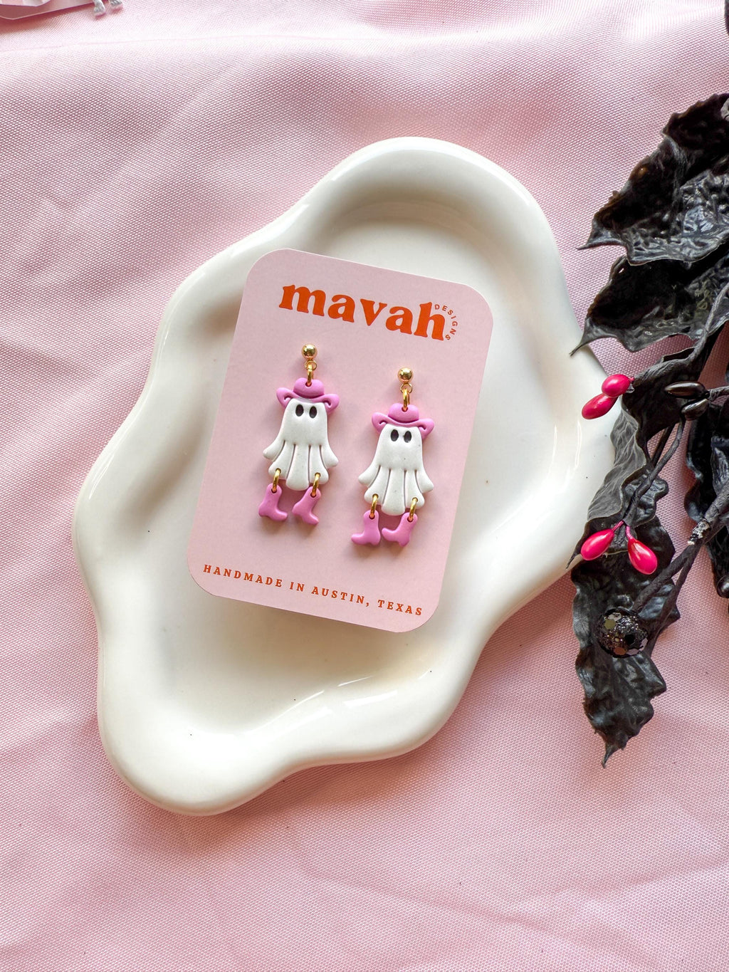 Ghost Earrings – Glitter Cowboy Ghosts, Talavera Mexican Ghosts, Cowboy Ghosts, Trick or Treat Pumpkin Ghosts | Halloween Jewelry
