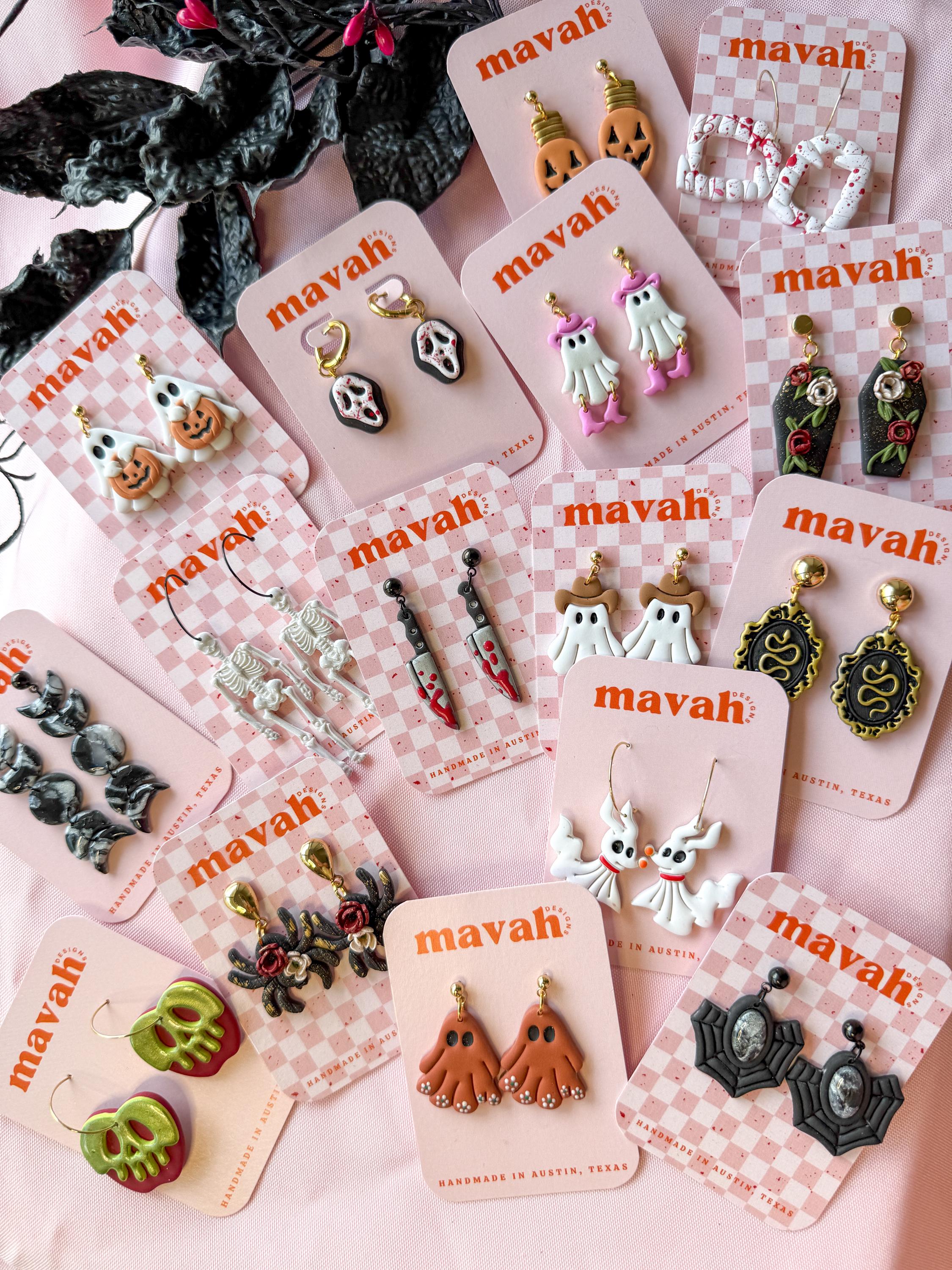 Ghost Earrings – Glitter Cowboy Ghosts, Talavera Mexican Ghosts, Cowboy Ghosts, Trick or Treat Pumpkin Ghosts | Halloween Jewelry