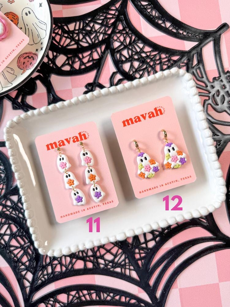 Spooky Little Things – Handmade Halloween Earrings | Ghost, Pumpkin, Skeleton & Spooky Colorful Polymer Clay