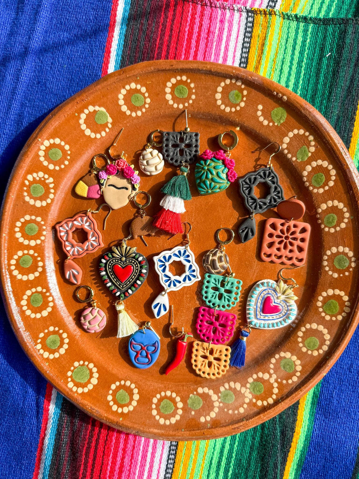 Talavera Earrings, Mexican Tile Earrings, Mexican Pottery Earrings, Folk Art Statement Earrings, Colorful Jewelry