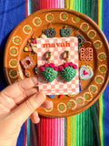 Talavera Cactus Earrings, Mexican Nopal Earrings, Mexican Folk Art Jewelry, Colorful Clay Earrings