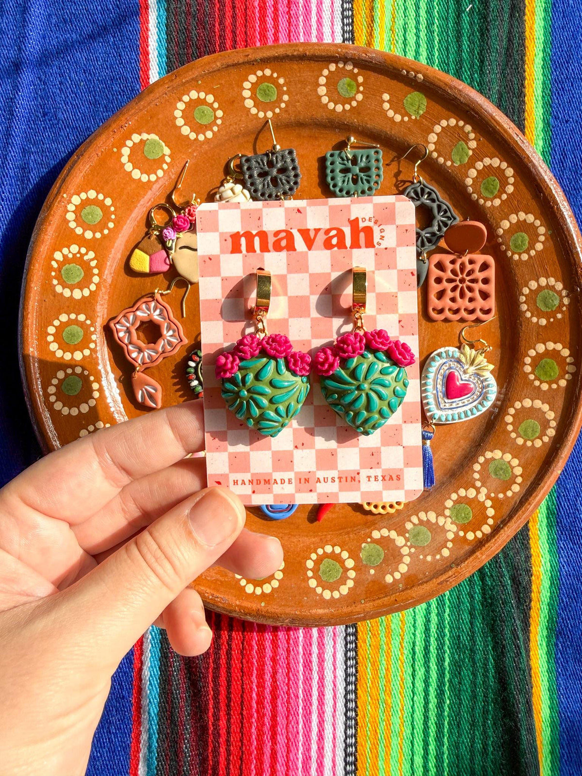 Talavera Cactus Earrings, Mexican Nopal Earrings, Mexican Folk Art Jewelry, Colorful Clay Earrings