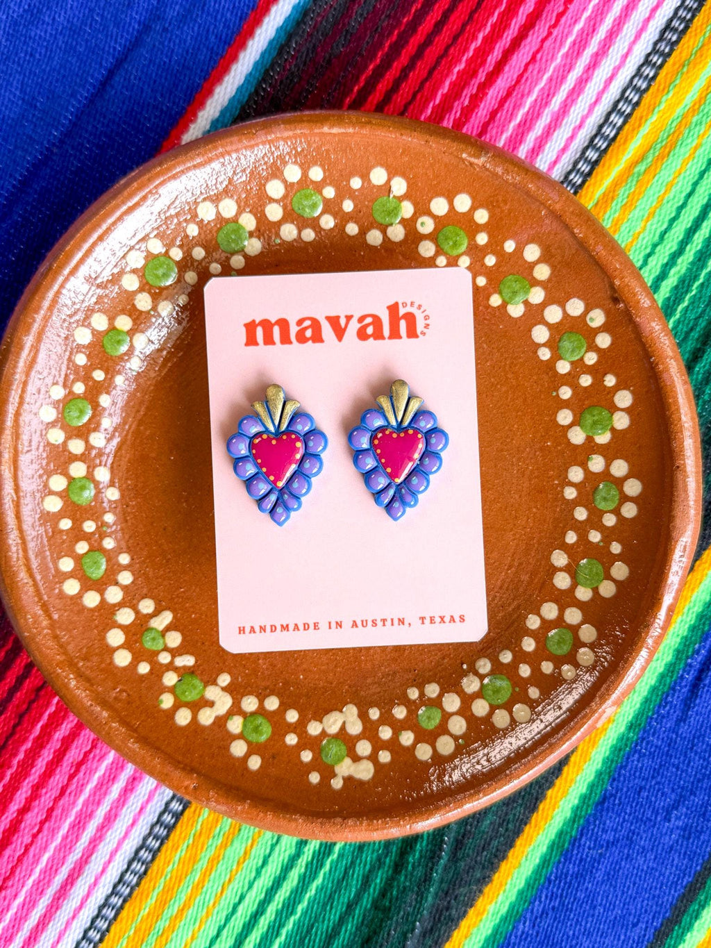 Mexican Milagro Heart Earrings, Sacred Heart Earrings, Mexican Folk Art Jewelry, Statement Stud Earrings