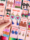 Mexican Milagro Heart Earrings, Sacred Heart Tassel Earrings, Mexican Folk Art Jewelry, Colorful Earrings