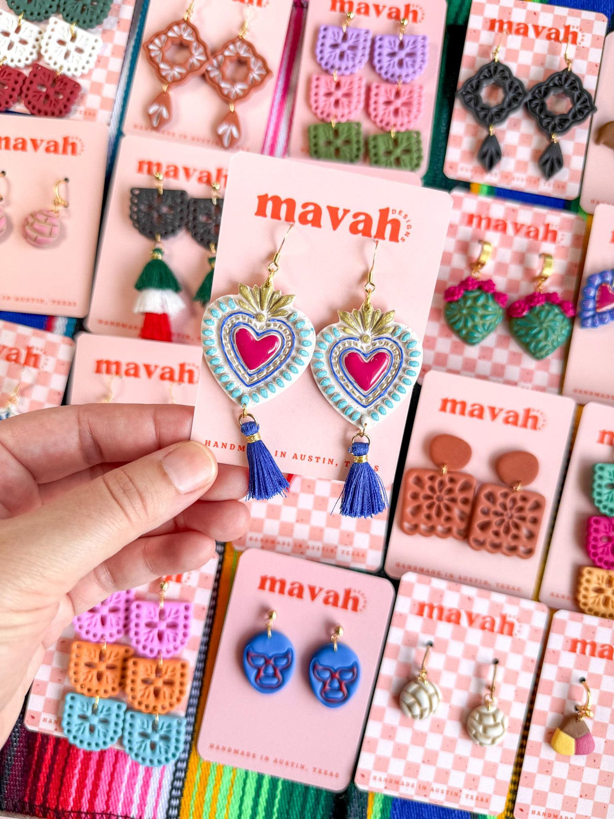 Mexican Milagro Heart Earrings, Sacred Heart Tassel Earrings, Mexican Folk Art Jewelry, Colorful Earrings