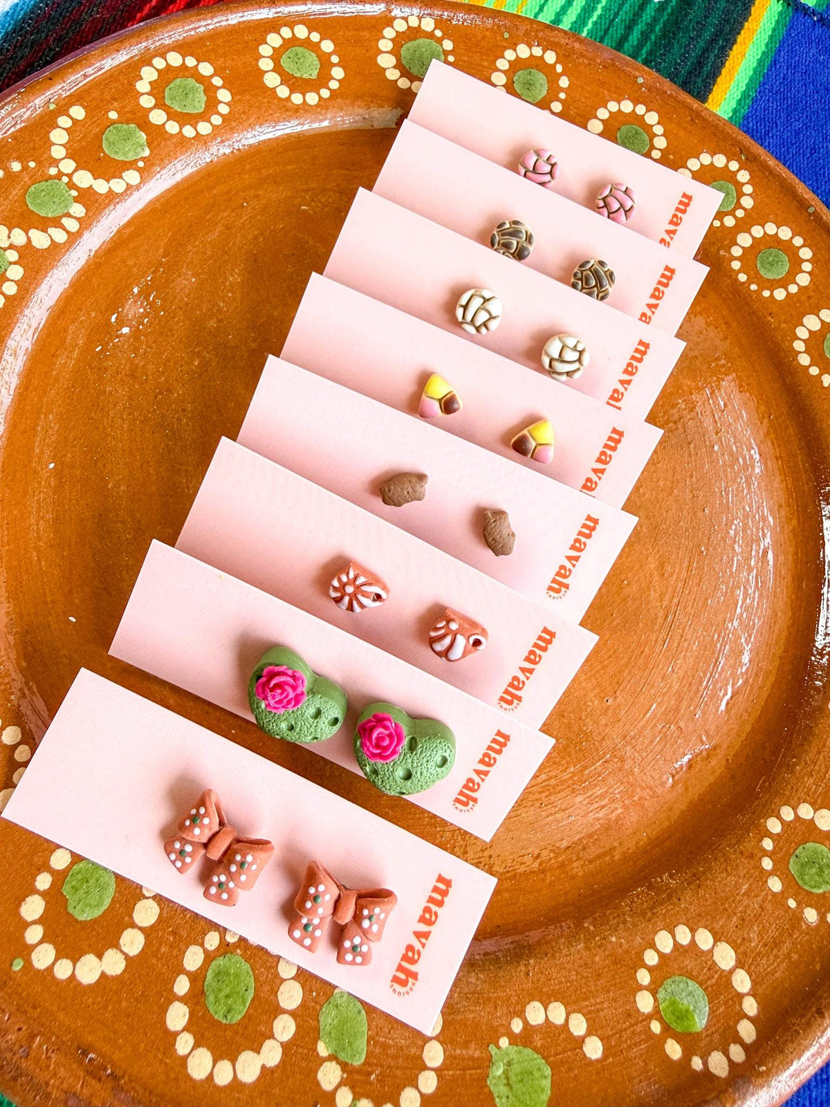 Mexican Stud Earrings, Mexican Inspired Earrings, Pan Dulce Earrings, Concha Studs, Nopal Earrings, Colorful Clay Earrings