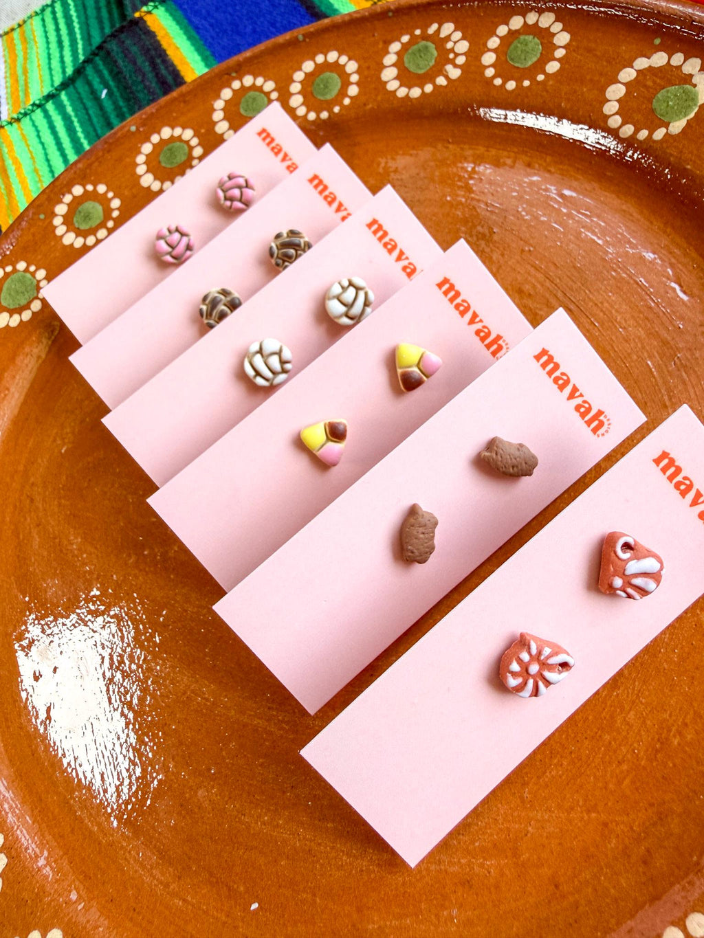 Mexican Stud Earrings, Mexican Inspired Earrings, Pan Dulce Earrings, Concha Studs, Nopal Earrings, Colorful Clay Earrings