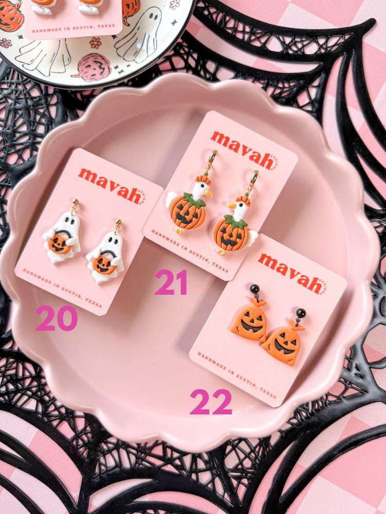 Spooky Little Things – Handmade Halloween Earrings | Ghost, Pumpkin, Skeleton & Spooky Colorful Polymer Clay