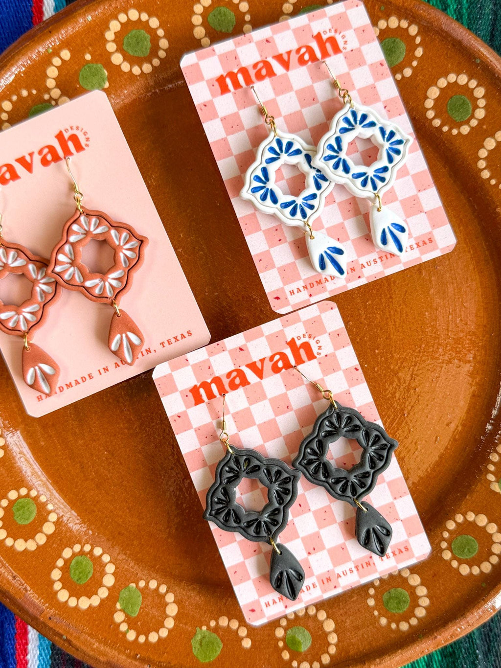 Talavera Earrings, Mexican Tile Earrings, Mexican Pottery Earrings, Folk Art Statement Earrings, Colorful Jewelry