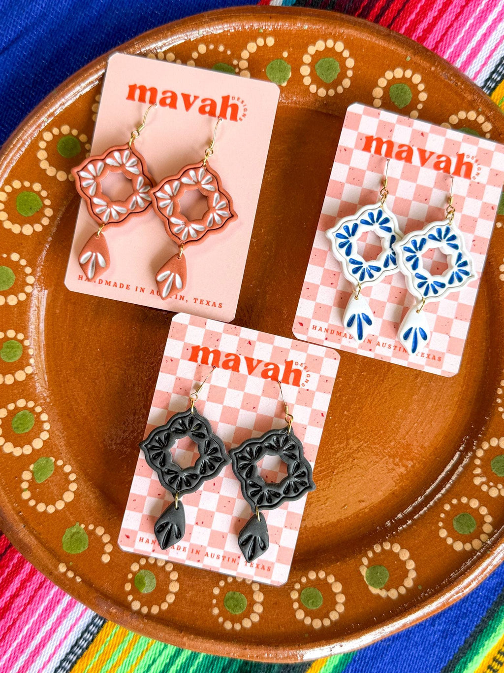 Talavera Earrings, Mexican Tile Earrings, Mexican Pottery Earrings, Folk Art Statement Earrings, Colorful Jewelry