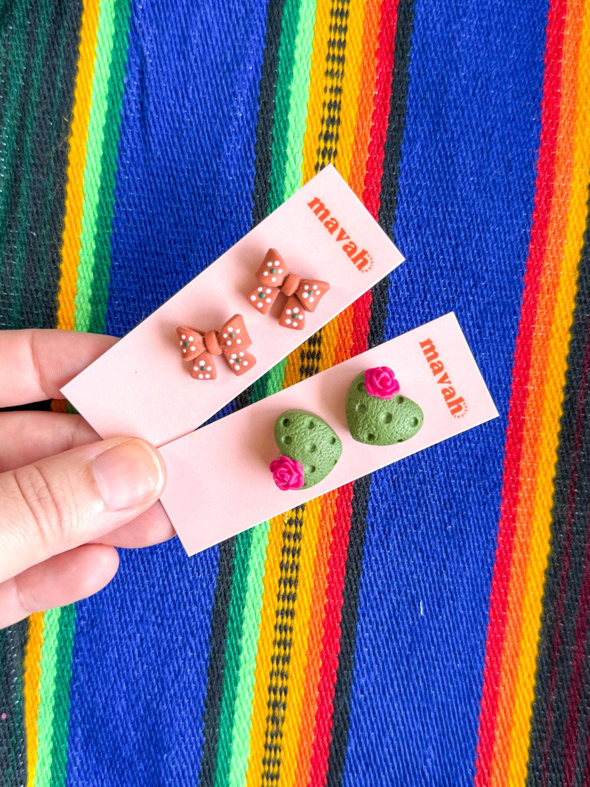 Mexican Stud Earrings, Mexican Inspired Earrings, Pan Dulce Earrings, Concha Studs, Nopal Earrings, Colorful Clay Earrings